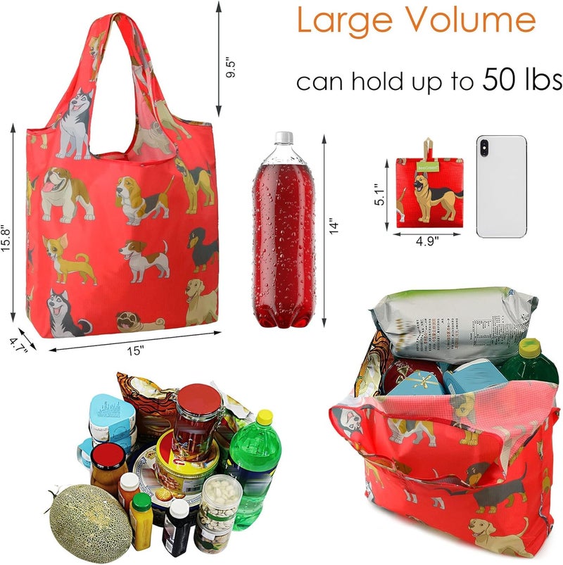 BeeGreen Cute Dog Cloth Gift Bags - Reusable Grocery Bag with Handles Foldable Washable 6 Pack - Extra Large Heavy Duty Tote Bag for Groceries (Bulk Holiday Packable Travel) - Shopping Bags for Women​ - Image 2